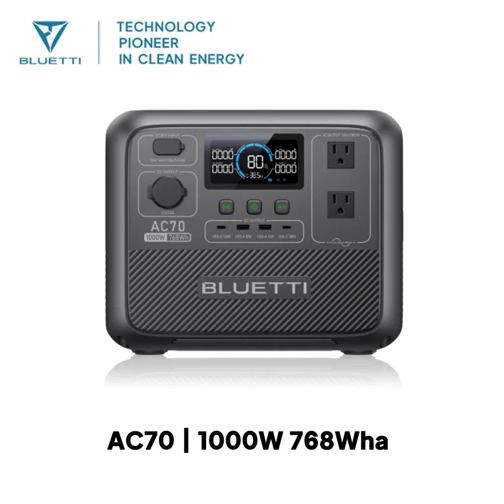 BLUETTI AC70 Portable Power Station | 1000W 768Wh Solar Generator for Outdoor Camping RV Travel Home Backup Emergency Power