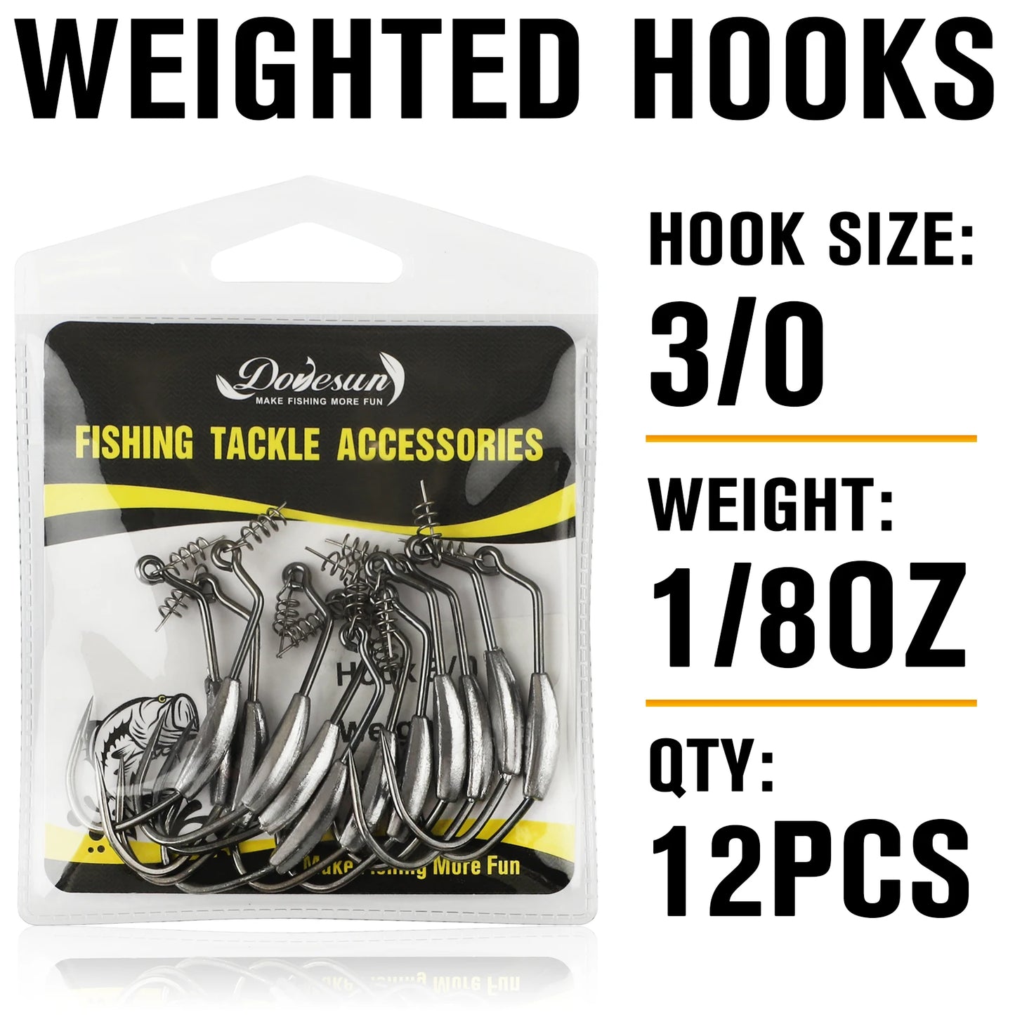 Dovesun 12PCS Weighted Swimbait Hooks Weighted Fishing Hooks Saltwater Freshwater Worm Weedless Hooks for Bass Fishing
