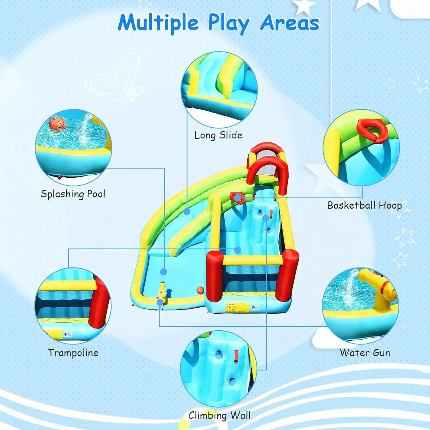 Inflatable Water Slide, Bounce House Water Slide for Kids Outdoor Fun w/Waterslide, Splash Pool, Climbing Wall, Water Slides Inf