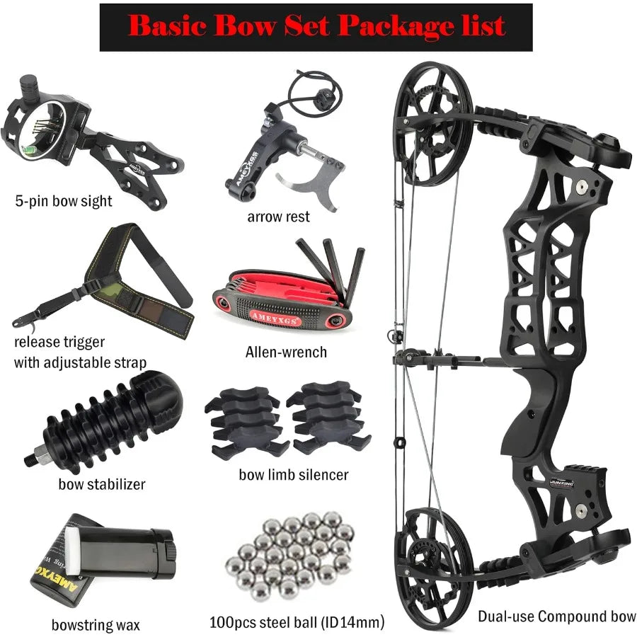 ZSHJGJR Compound Bow Dual-use for Arrows and Steel BallHunting Bows 40-70lbs Adjustable Short-Axis Compound Bow Set for Archery