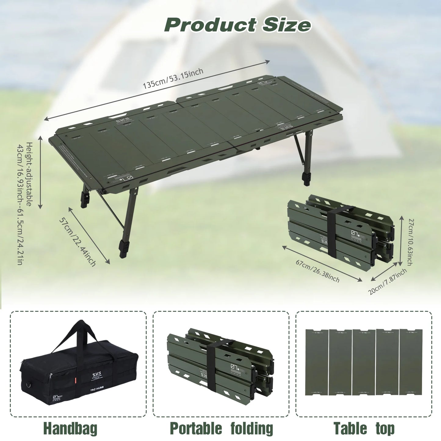 IGT Unit Combination Table 120KG Load Capacity with Adjustable Height Leg with Carry Bag for Hiking Picnic Fishing Beach