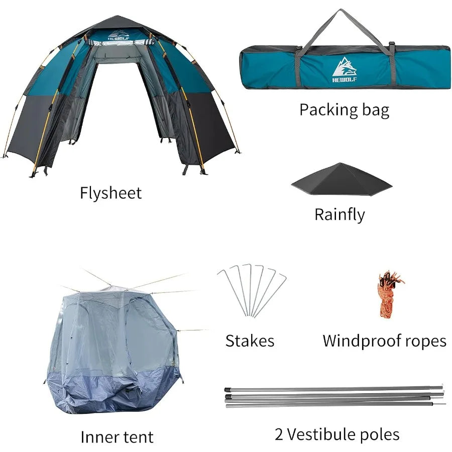 2/3/4 Person Camping Tent - Instant Pop Up Waterproof 2 Doors Tent with Easy Setup 3-Season Hexagonal Dome Design for Family Hi