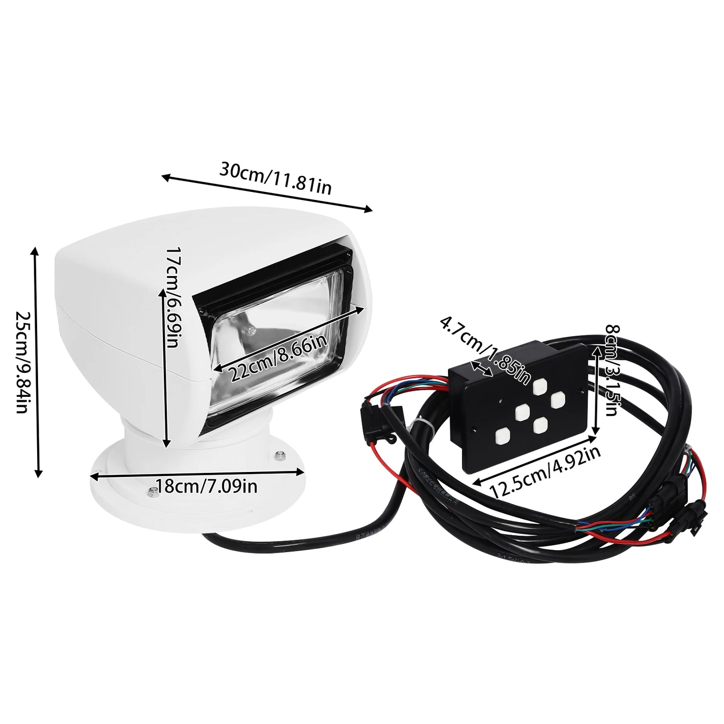 12V Boat Remote Control Searchlight 100W Rotatable Boat Spotlight Illumination Distance 2624.67ft for Night Yachts Fishing Boats