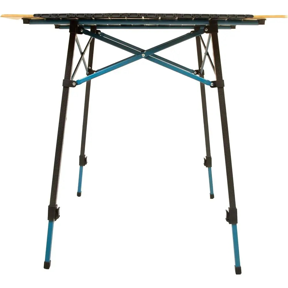 Bamboo/Aluminum Roll-Top Camping Table - Hybrid and Portable Aluminum-Top/Bamboo Folding Table with Adjustable Height Steel Fram