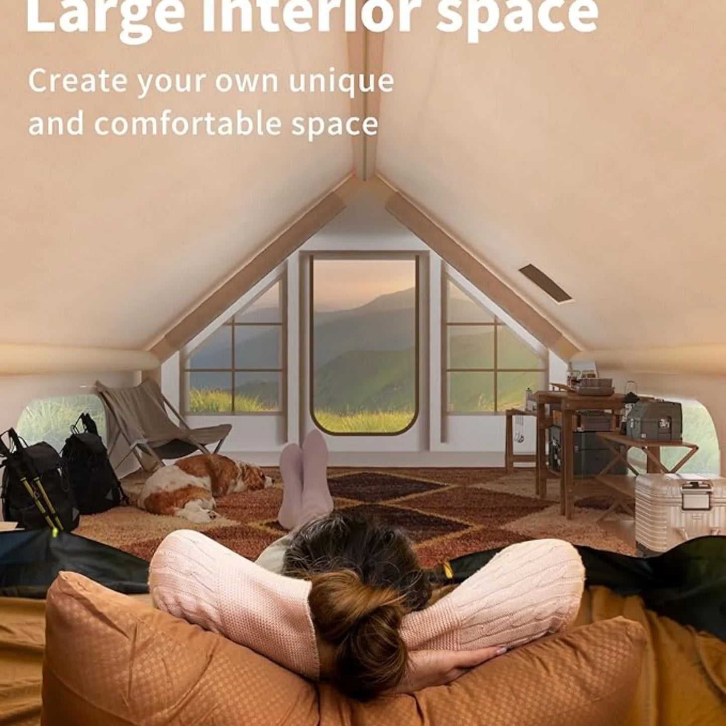 6-8 Person Inflatable Camping Tent, Large Inflatable Tent House with Air Pump, Quick Assembly Camping Tent, Waterproof Oxford Fa