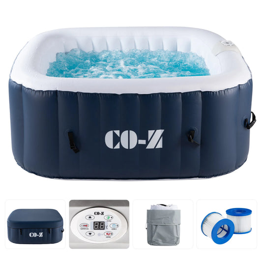Outdoor Inflatable Hot Tub Spa w Heater&130 Massaging Jet 4 Person Square Whirlpool