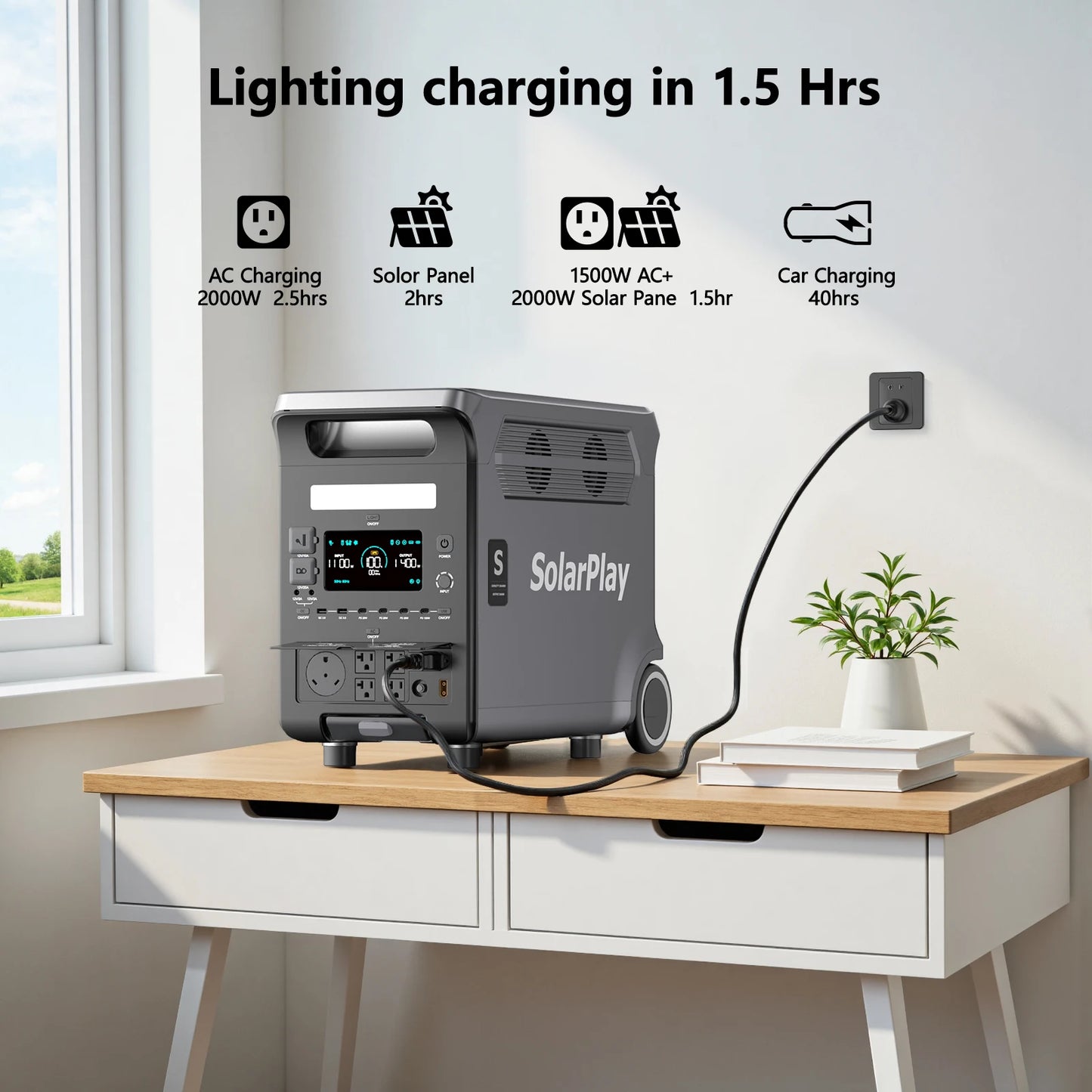 SOLARPLAY 3600W Portable Power Station 3840WH Outdoor Generator With Folable Solar Panels For Home Emergency Outdoor Camping