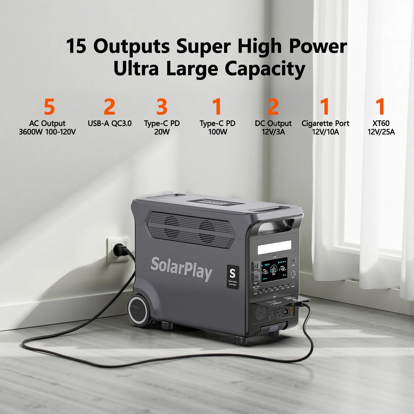 SOLARPLAY 3600W Portable Power Station 3840WH Outdoor Generator With Folable Solar Panels For Home Emergency Outdoor Camping