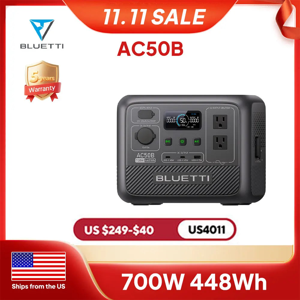 BLUETTI AC50B Portable Power Station | 700W 448Wh Compact Reliable Energy for Outdoor and Emergency Use