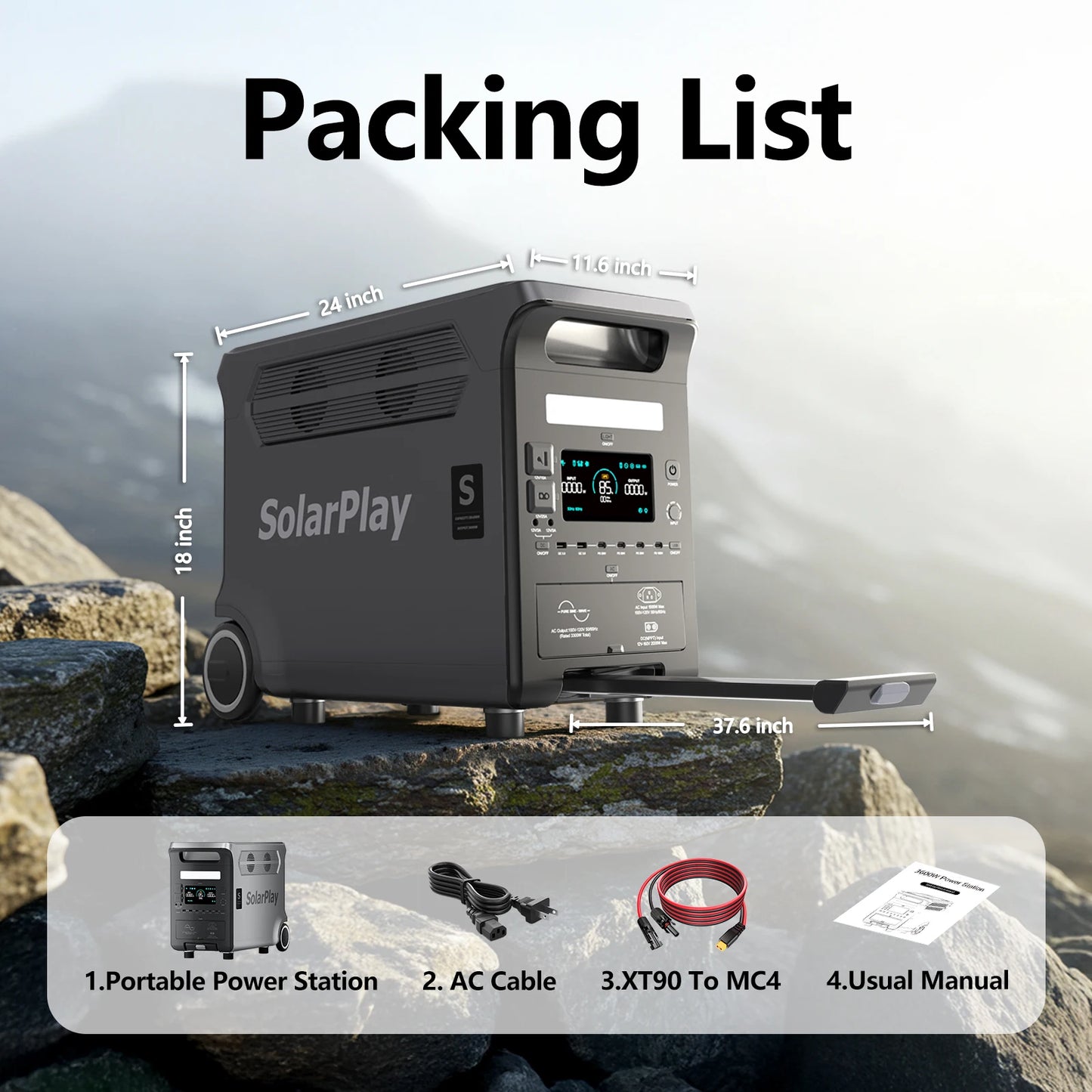 SOLARPLAY 3600W Portable Power Station 3840WH Outdoor Generator With Folable Solar Panels For Home Emergency Outdoor Camping