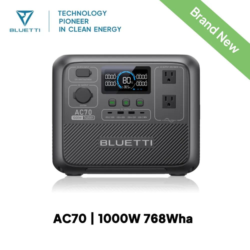 BLUETTI AC70 Portable Power Station | 1000W 768Wh Solar Generator for Outdoor Camping RV Travel Home Backup Emergency Power