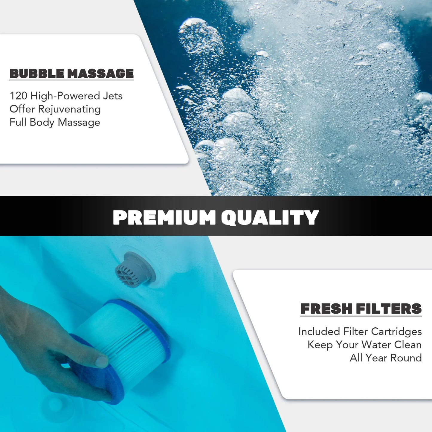 Outdoor Inflatable Hot Tub Spa w Heater&130 Massaging Jet 4 Person Square Whirlpool