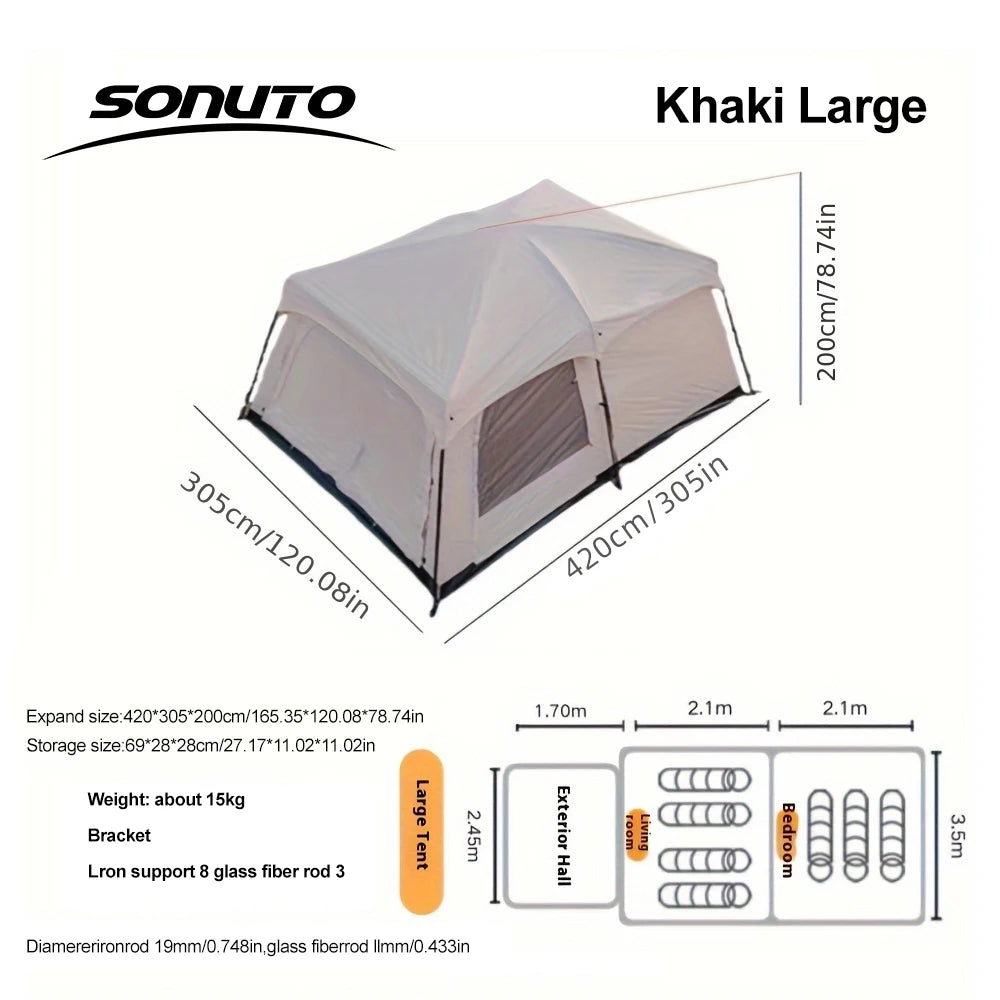 Sonuto Tent outdoor camping overnight two-bedroom portable thickened field awning camping equipment family gathering