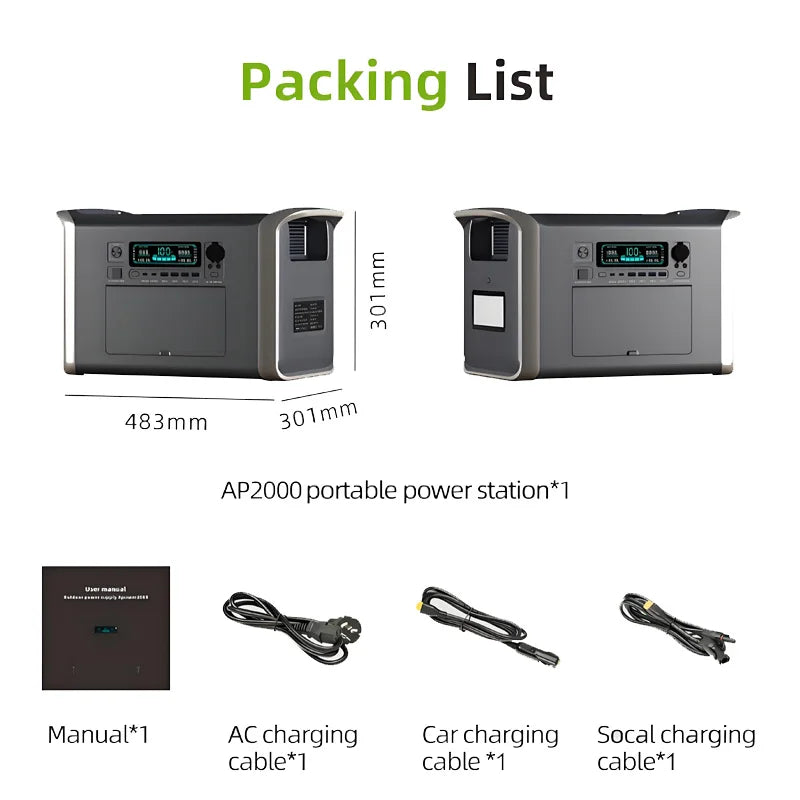 Camping Equipment Portable Power Station 2048WH Power Bank LiFePO4 Battery 2400W Emergency Household / Outdoor Power Supply