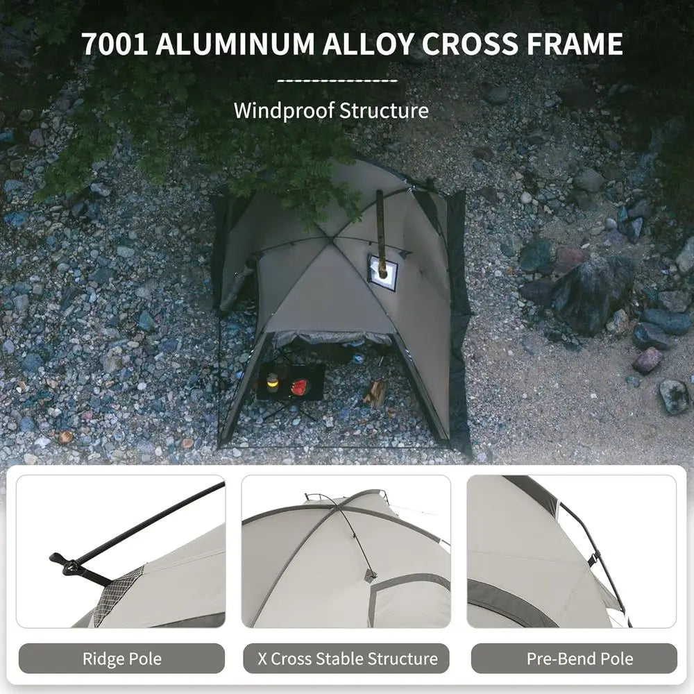 4-Person Beige Polyester Windproof & Waterproof Tent for Camping and Hiking with Stove Jack Feature