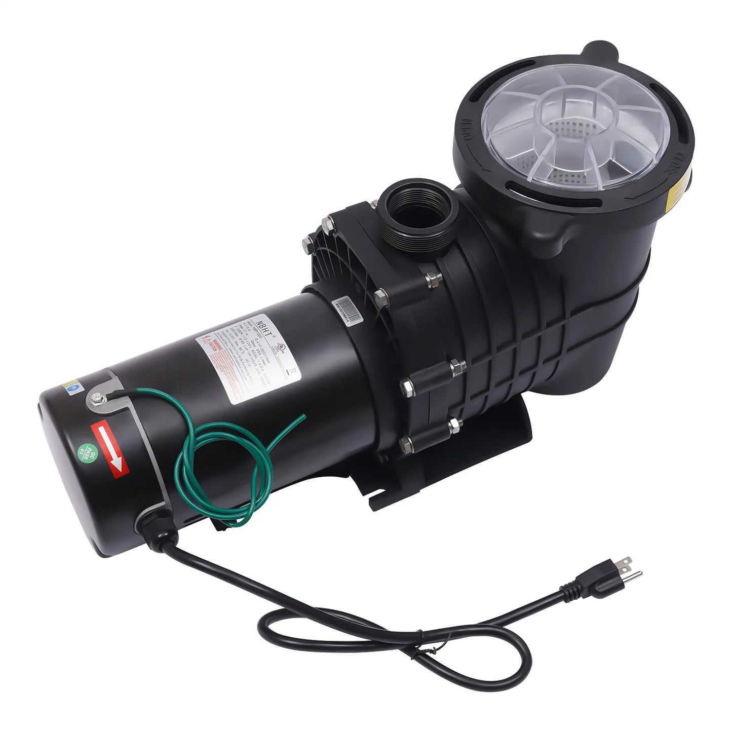 Keep Water Crystal Clear! 2HP Pool Pump with Copper Motor, 1500W Powerful Circulation for Swimming Pools, Spas and Hot Tubs