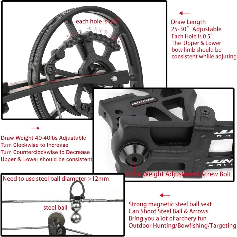 ZSHJGJR Compound Bow Dual-use for Arrows and Steel BallHunting Bows 40-70lbs Adjustable Short-Axis Compound Bow Set for Archery