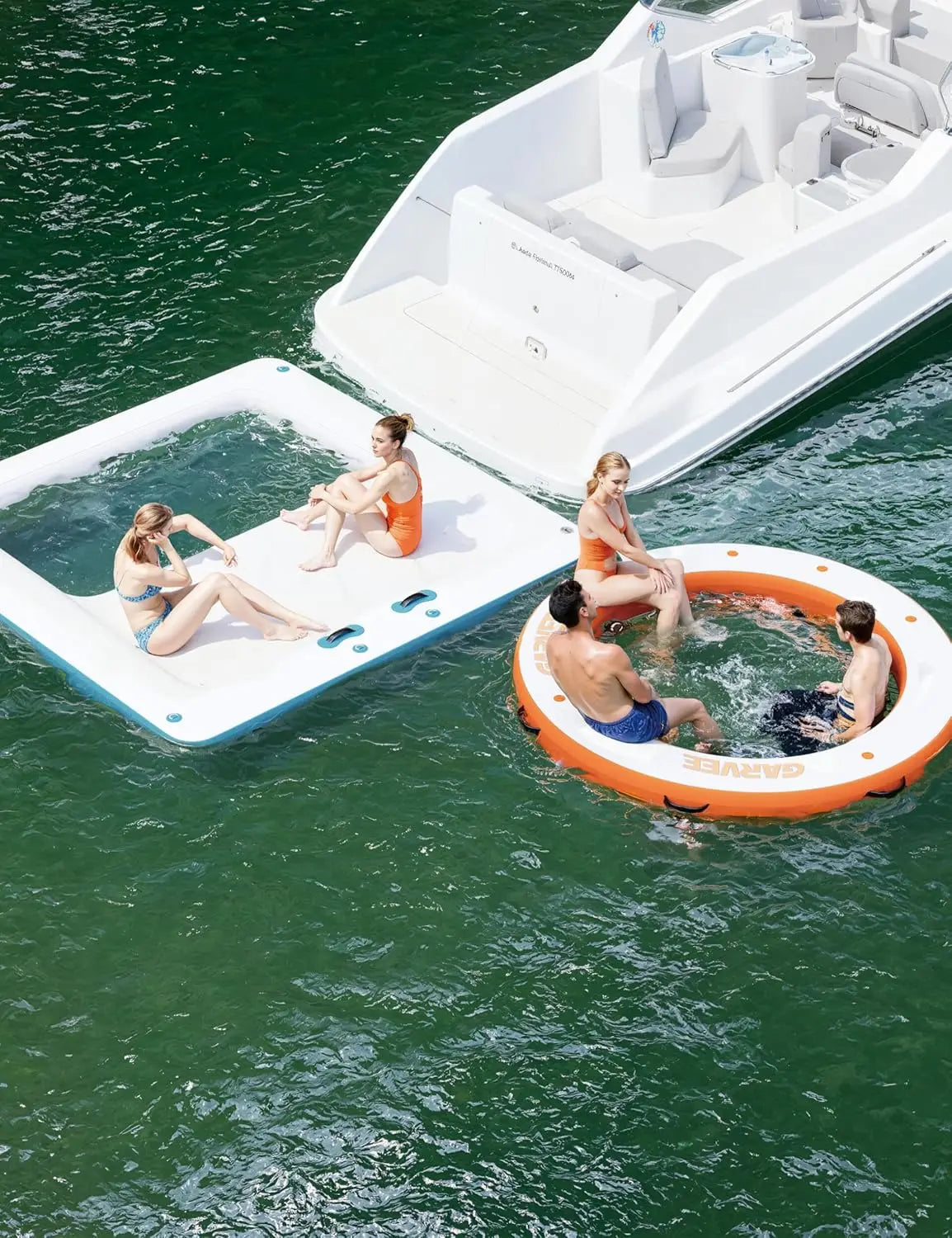 10x10FT Inflatable Floating Dock,Square Inflatable Dock Floating Platform with Mesh Swim Area,Boats,Pool,Lake,Beach,Ocean