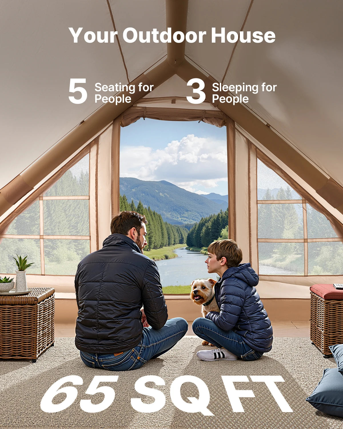 VEVOR Inflatable Tents for Camping 3-5 Person Easy Setup Blow up Tent with Hand Pump 300D Oxford Tent with Doors & Mesh Windows