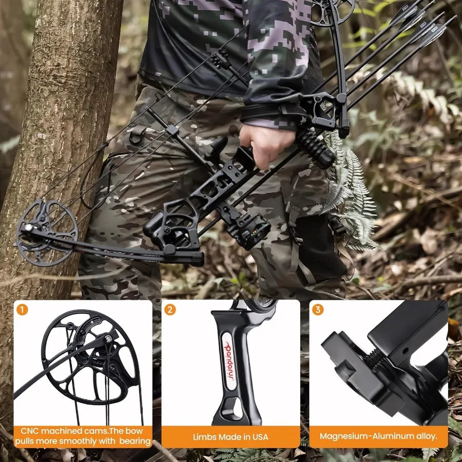 Archery Ready to Hunt Compound Bow Package for Adults and Teens25"-31" Draw Length 0-70 Lbs Draw Weight Adjustable up to 320 fp