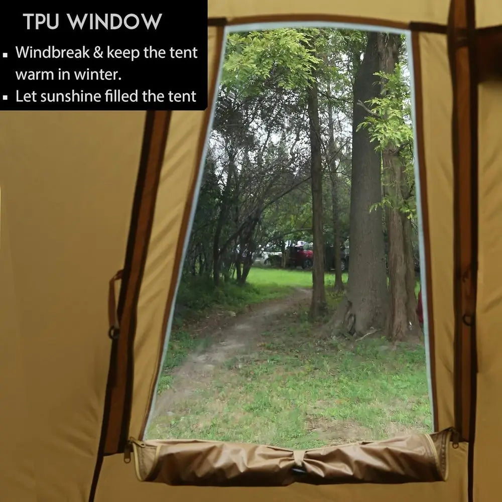 Family Camping Tent for 4-6 People: XL Wood Burning Stove-Ready, Screen Window, Height 2.6m, Diameter 4.6m