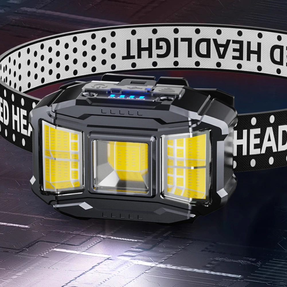 COB LED Head Mounted Flashlight USB Charging Powerful Headlight Torch Power Display Camping Head Light for Outdoor Night Fishing
