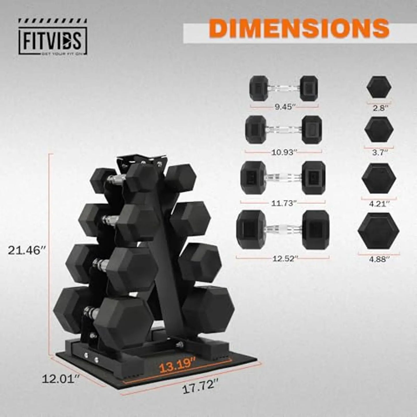 Dumbbell Set with Storage Rack, Rubber Coated Hex Hand Weights, Anti-Slip Grip Home Gym Equipment for Strength Training