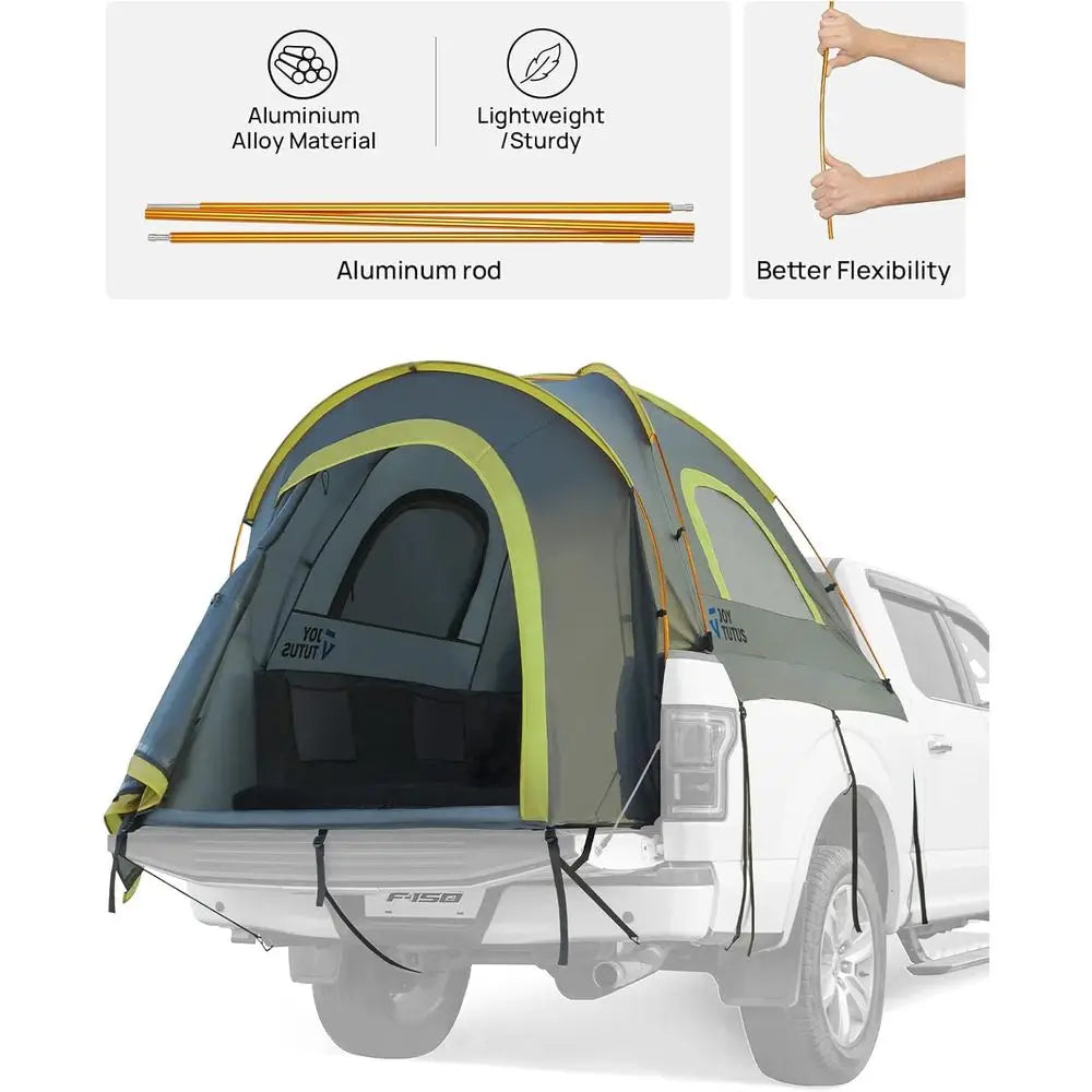 Portable Double Layer Waterproof Truck Bed Tent for 2 People, 5ft Length, Green, Aluminum Poles, PU2000mm Rated