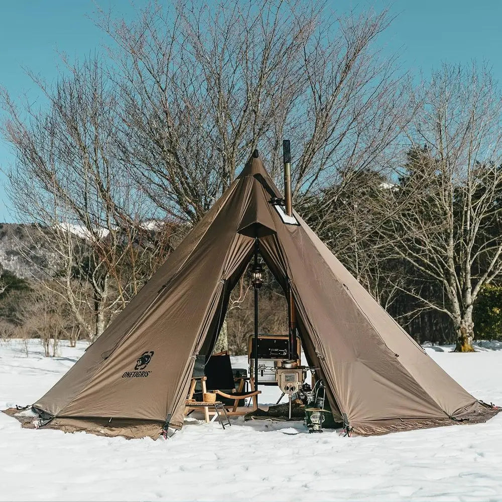 All-Season Waterproof 4-6 Person Tipi Tent with Stove Jack for Camping, Backpacking, Hunting, and Fishing
