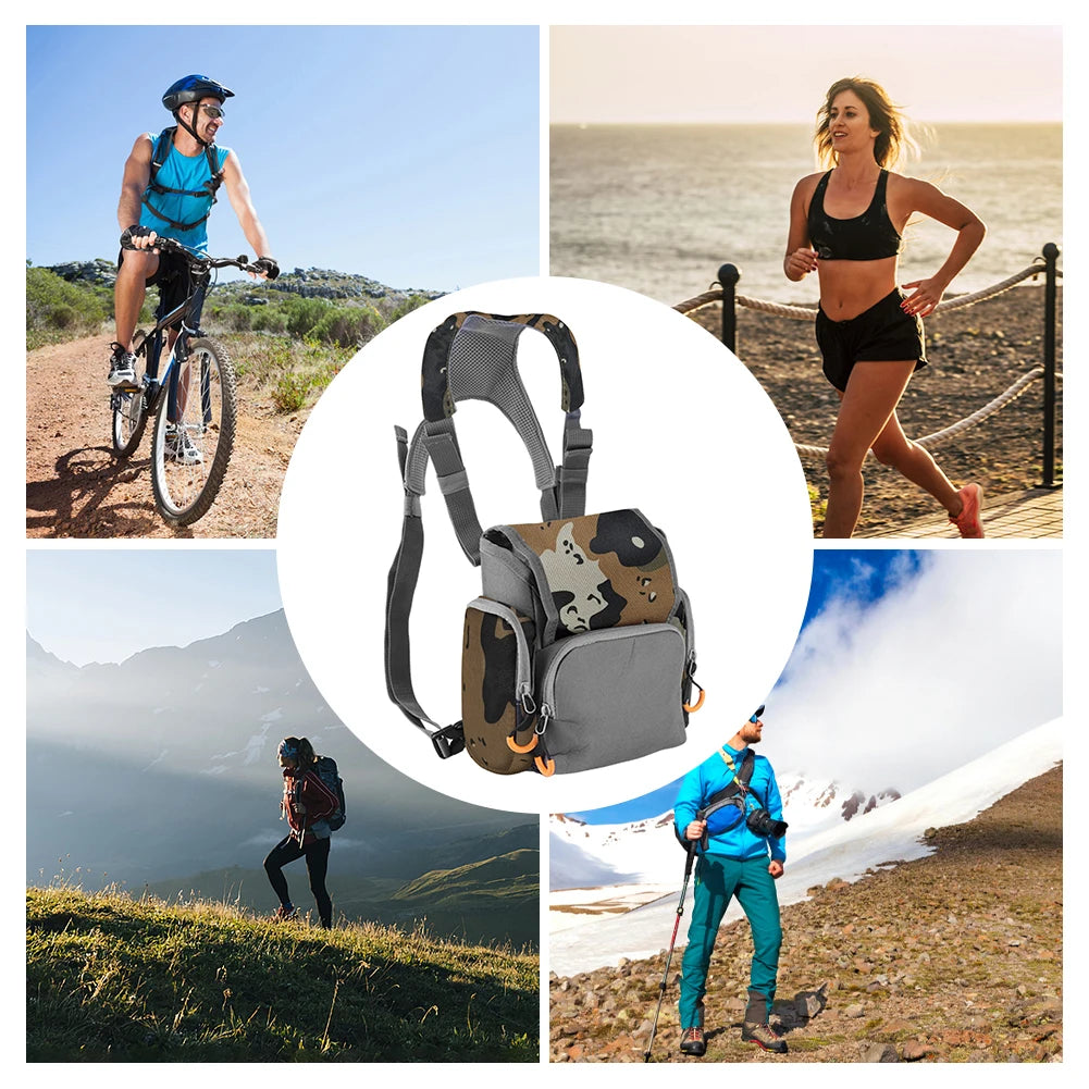 Universal Binocular Harness Chest Pack with Rain Cover Rangefinder Pouch Sturdy Adjustable Large Capacity Bino Case for Hunting