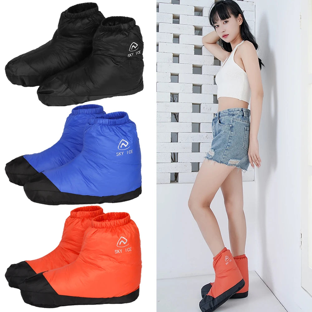 Winter Waterproof Down Soft Slippers Women Men Warm Home Indoor Down Slippers Booties Warm Shoes for Outdoor Camping  Hiking