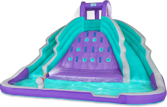 Ultra Climber Inflatable Water Slide Park – Heavy-Duty for Outdoor Fun - Climbing Wall, Two Slides & Splash Pool – Easy to Set U