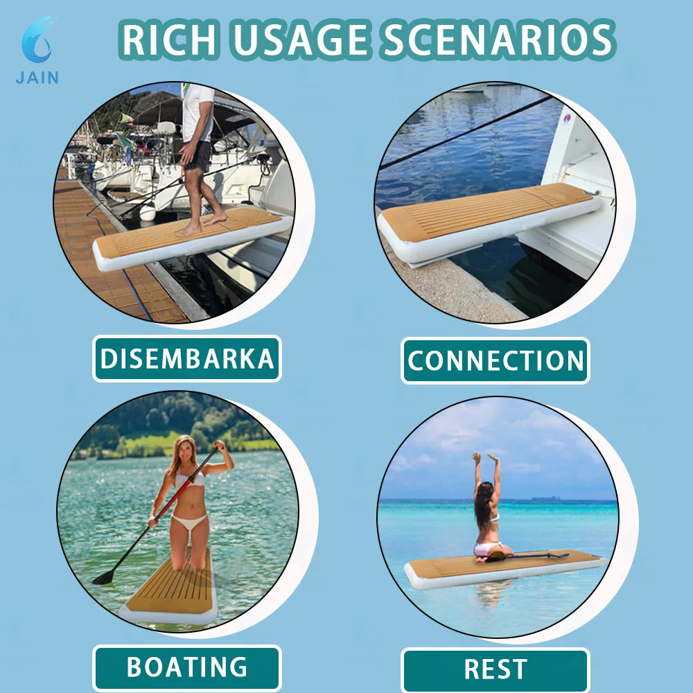 JAIN-Inflatable Gangway Inflatable Floating Dock with Wood Grain EVA, Non-Slip Water Access Gangway for Lake Ocean Sea for yacht
