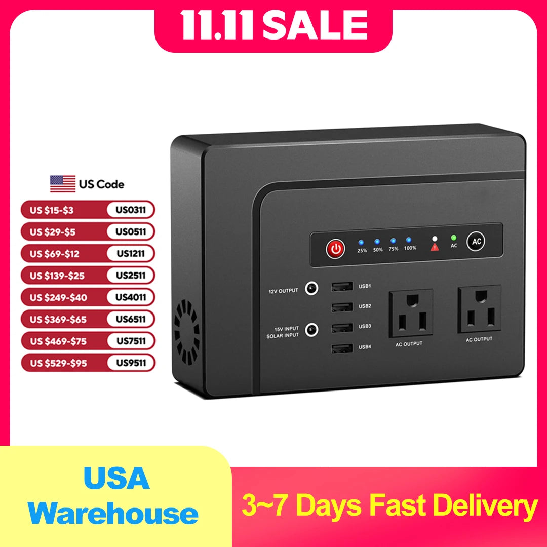 Portable Power Station 200W, 146Wh Portable Solar Generator Battery Backup Power Supply for Outdoor Camping Travel Outdoor Home