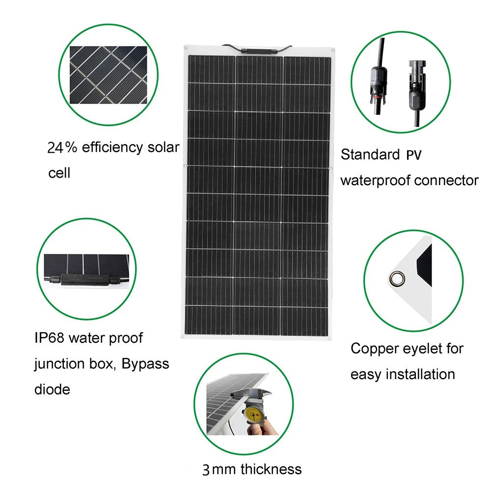 1pcs-10pcs 100W solar panel rechargeable battery 12V 100W- 1000W Flexible Solar panels charger motorhome houses balcony camping