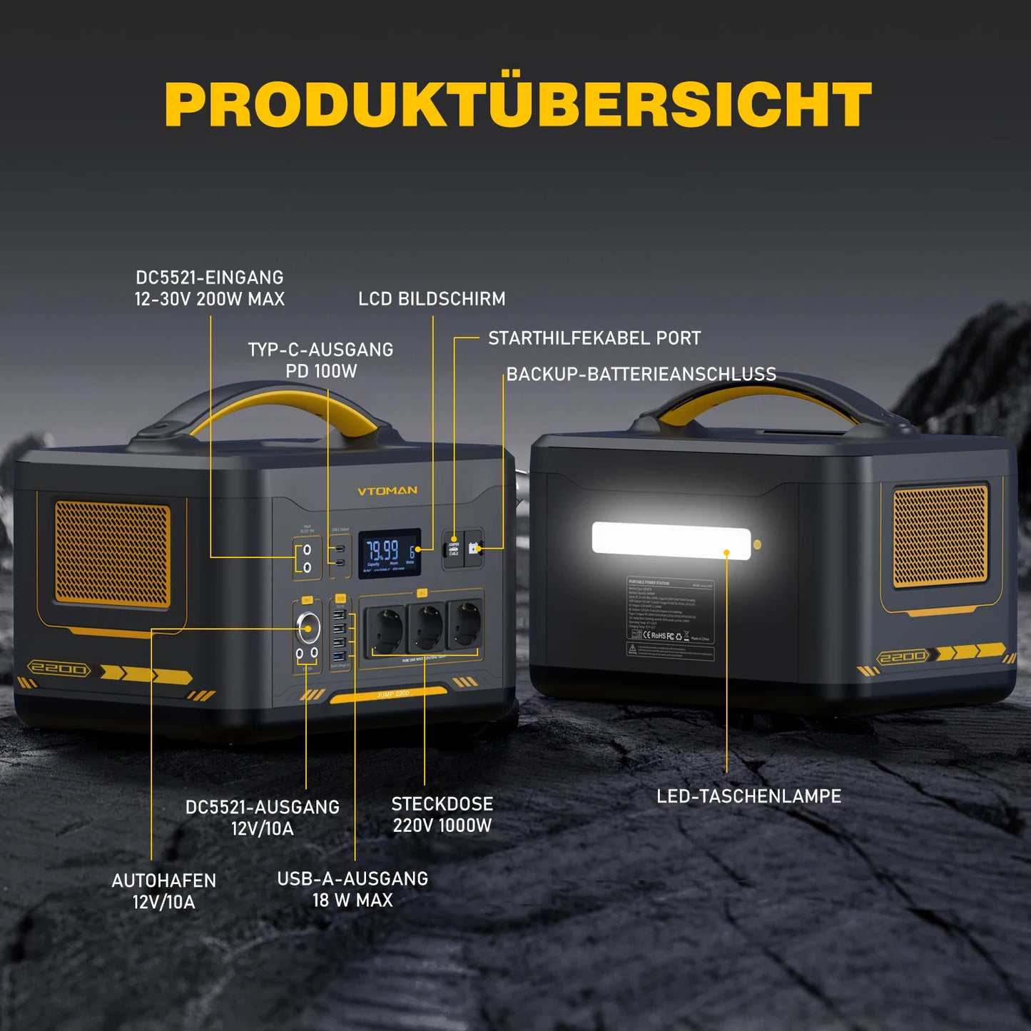 VTOMAN JUMP 2200 / JUMP 1800 Portable Power Station 828/1548Wh LiFeP04 Battery Solar Generator Solar for Home Outdoor Camping
