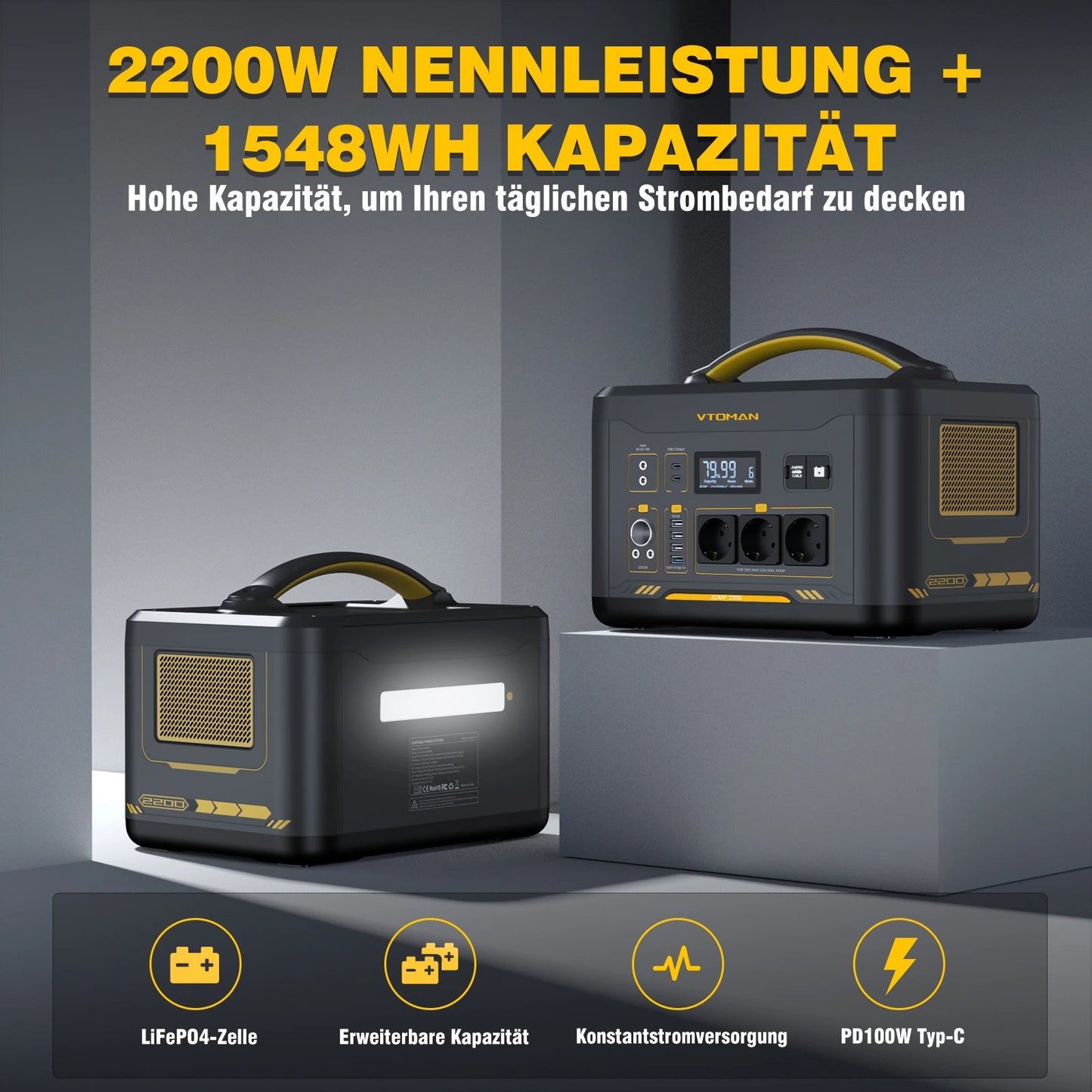 VTOMAN JUMP 2200 / JUMP 1800 Portable Power Station 828/1548Wh LiFeP04 Battery Solar Generator Solar for Home Outdoor Camping