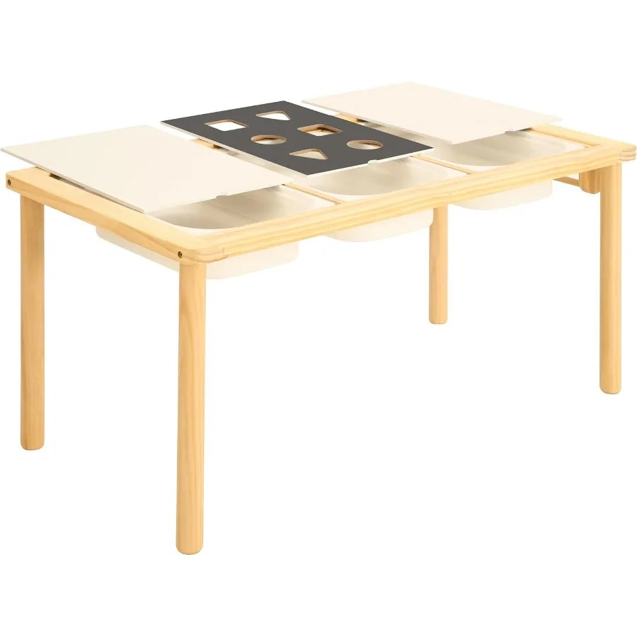 Sensory Table for Toddlers with 3 Storage Bins Wooden Activity Table with DoubleSided Boards Sand and Water Play Indoor and Out