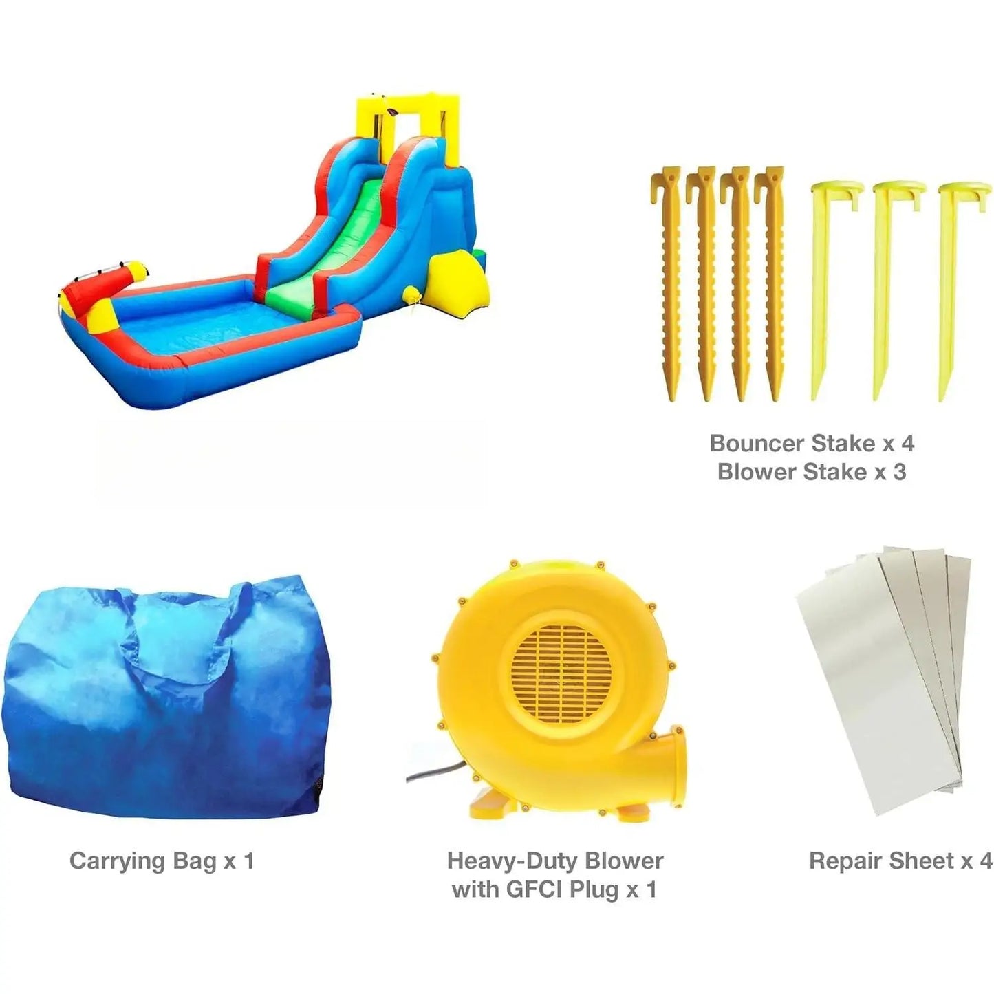 Water Slide Park Inflatable Bouncing House w/Pool Area (Splash Zone), Climbing Wall, Shower Head Sprays Mounts, Water