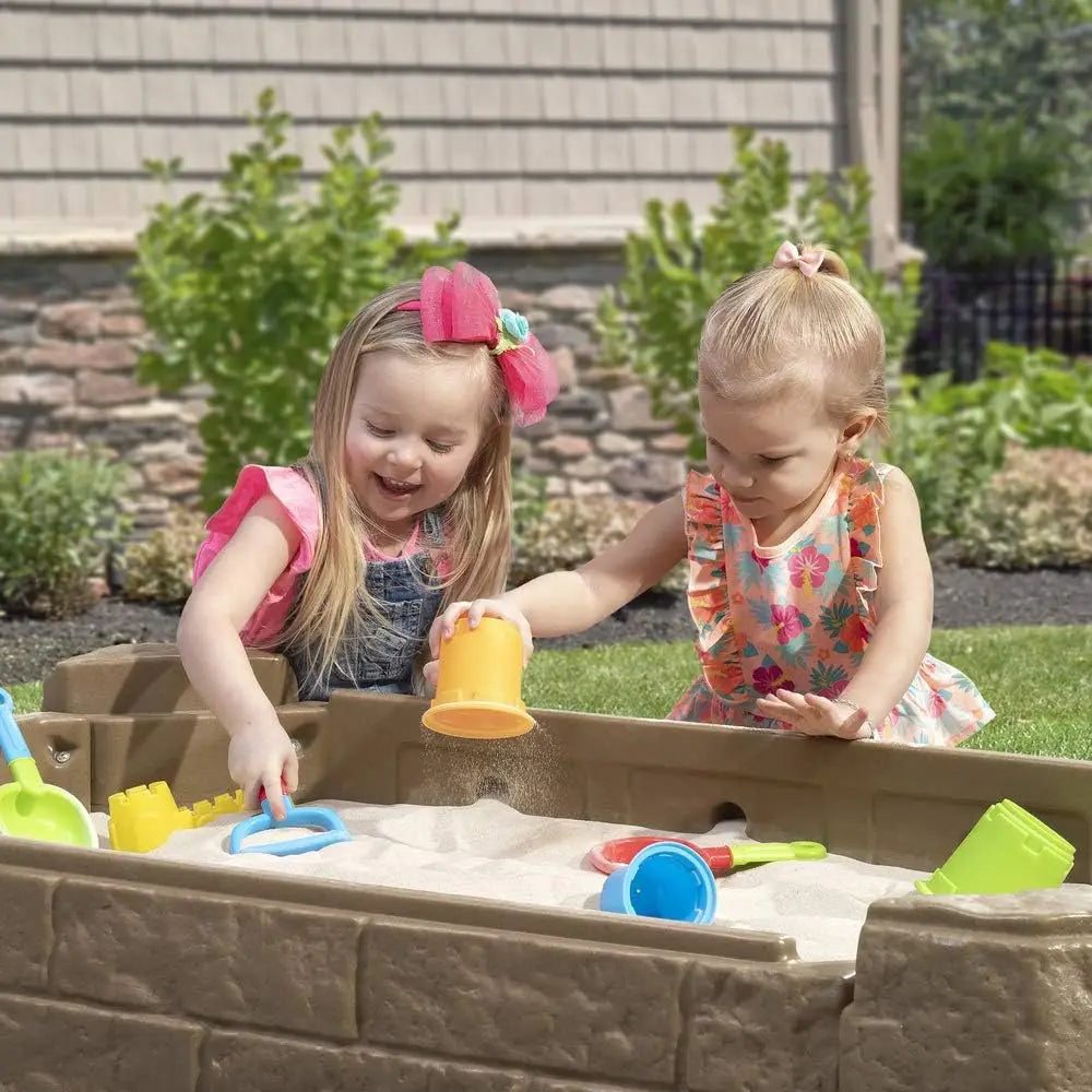 Naturally Playful Sandbox II, Kids Sand Activity Sensory Play Pit, Summer Outdoor Toys, 7 Piece Water Toy Accessories, for Toddl