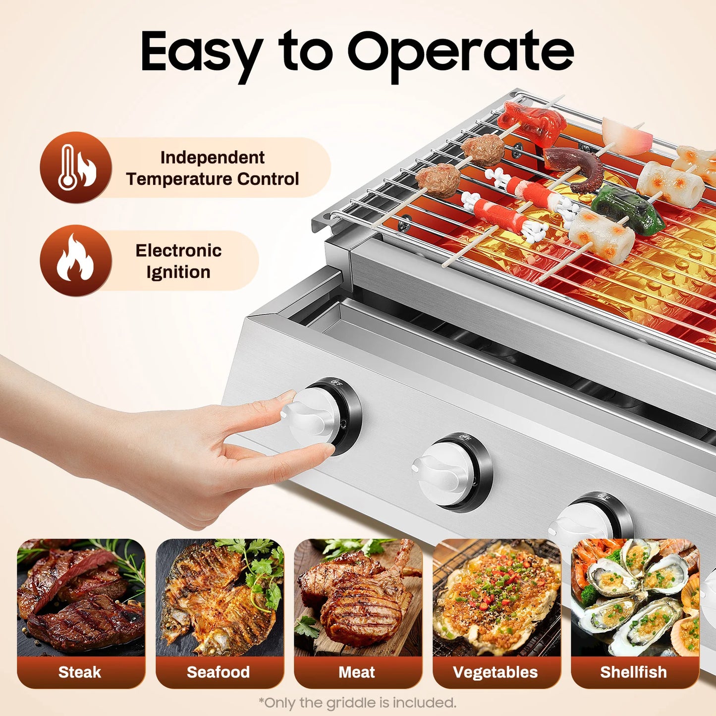 4 Burners BBQ Propane Gas Grill Stainless Steel Smokeless Barbecue Grill Portable BBQ Grill Removable for Outdoor Patio Garden