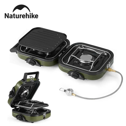 Naturehike Folding Double Fire Gas Stove Portable Camping Isobutane Gas Stove with 16000 BTU Adjustable Burners Piezo Ignition