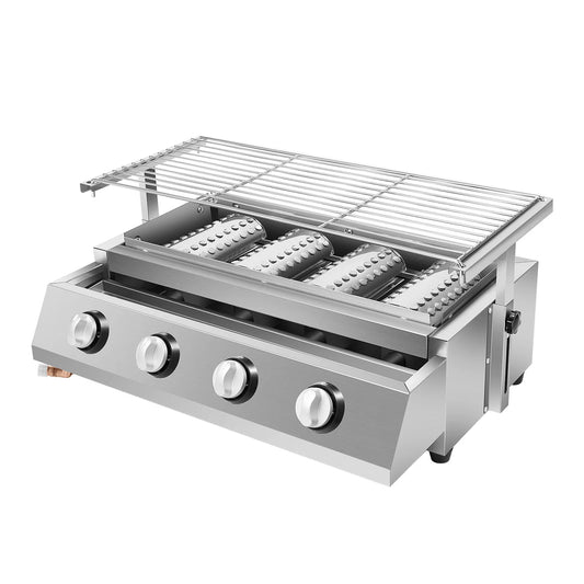 4 Burners BBQ Propane Gas Grill Stainless Steel Smokeless Barbecue Grill Portable BBQ Grill Removable for Outdoor Patio Garden