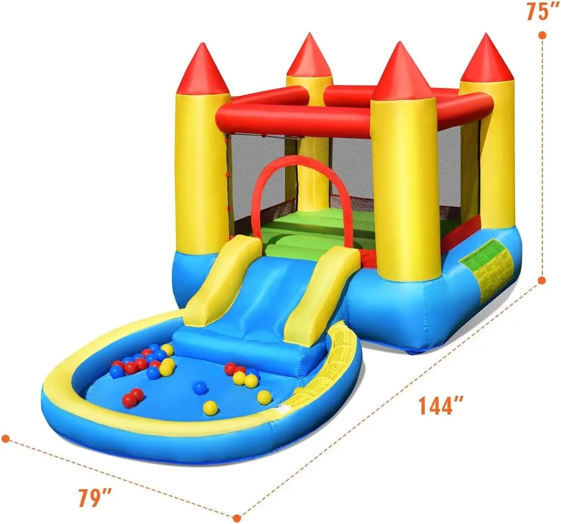 Inflatable Water Slide Bounce House with Ball Pit & Splash Pool, Bouncy Jump Castle for Kids Backyard Fun with 480w Blower, Blow