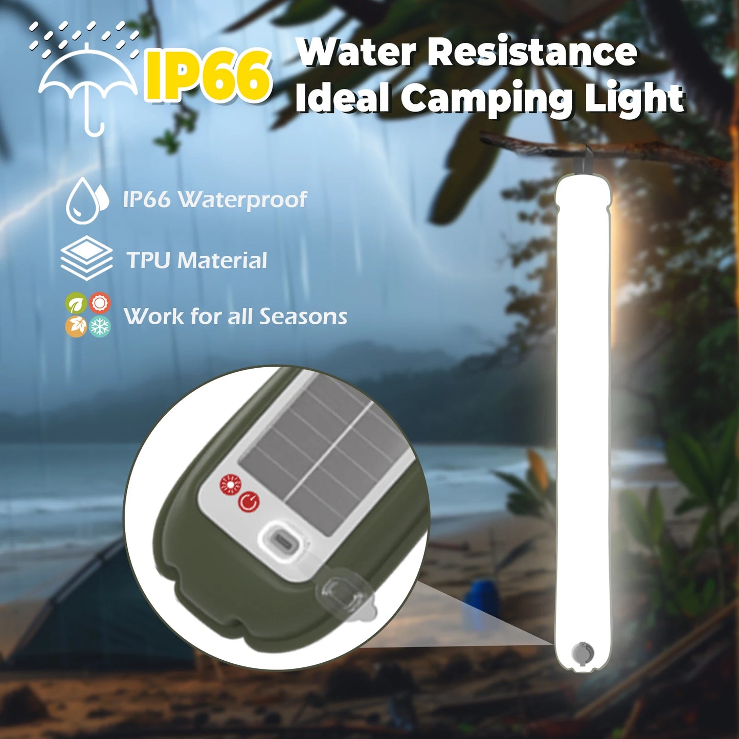 Inflatable Solar Camping Lantern,USB Rechargeable,4 Lighting Modes,IP66 Waterproof,Portable and Lightweight Tent Light