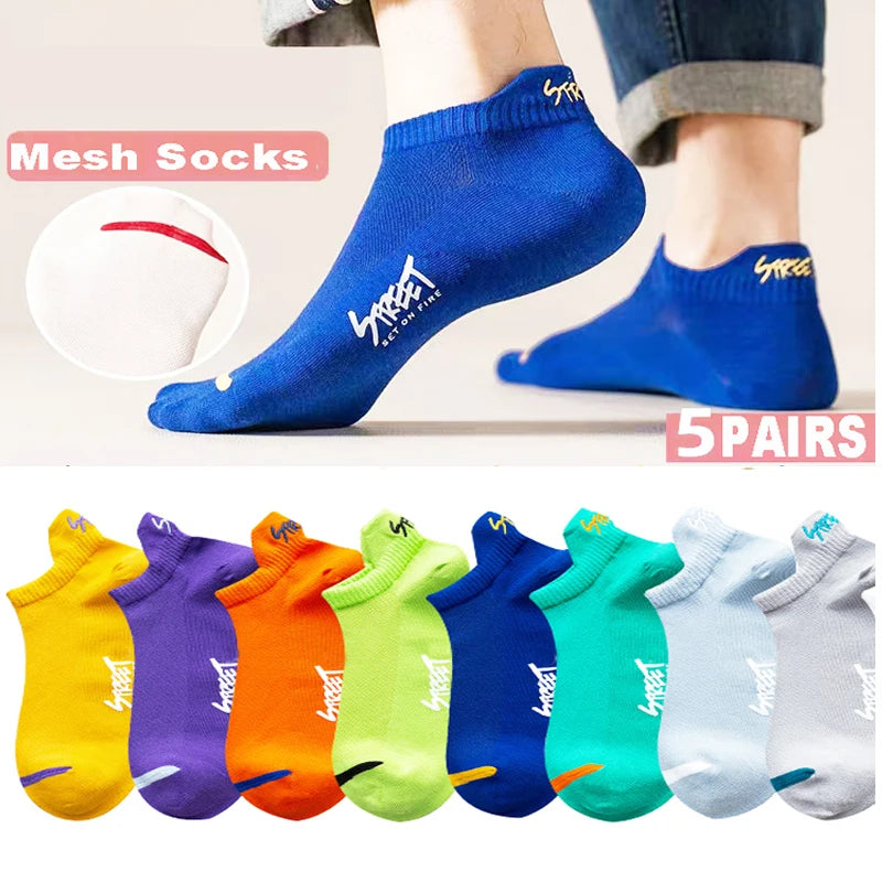 5/10Pairs Summer Socks Bright Color Mesh Ankle Socks Men Women Breathable Street Fashion Sports Mesh Thin Short Running Socks