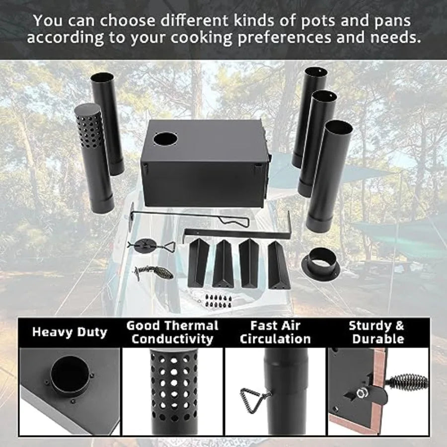 Portable Wood Burning Stove for Outdoor Cooking Fishing Hiking and Travel: Compact Mini Stove with Storable Chimney Pipes Ideal