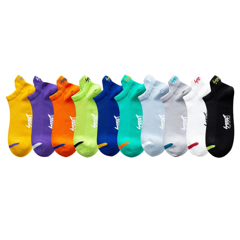 5/10Pairs Summer Socks Bright Color Mesh Ankle Socks Men Women Breathable Street Fashion Sports Mesh Thin Short Running Socks