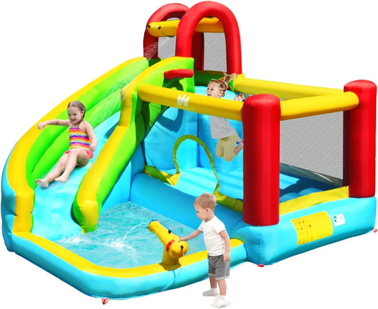 Inflatable Water Slide, Bounce House Water Slide for Kids Outdoor Fun w/Waterslide, Splash Pool, Climbing Wall, Water Slides Inf