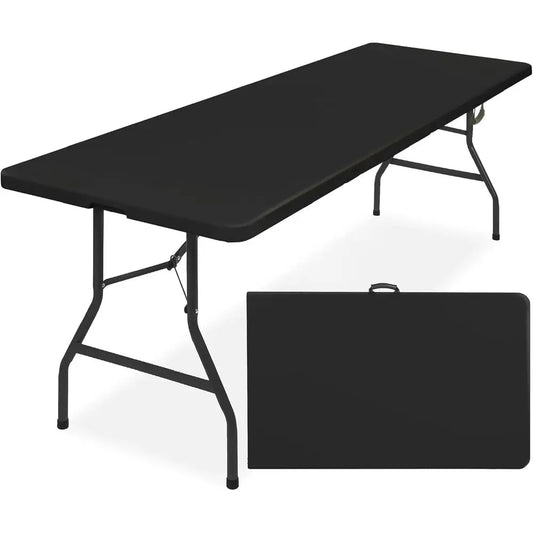 8ft Plastic Folding Table, Indoor Outdoor Heavy Duty Portable w/Handle, Lock for Picnic, Party, Pong, Camping - Black